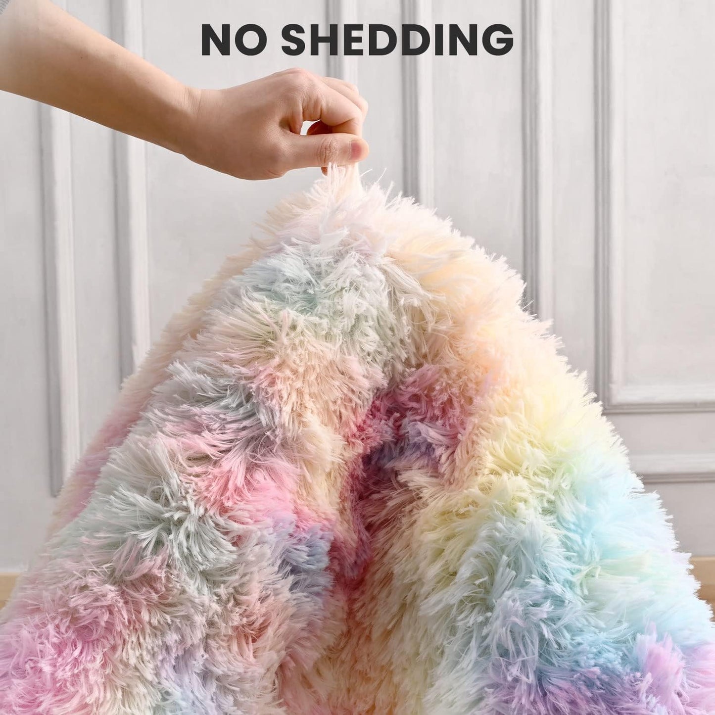 Terrug Fluffy Area Rug for Bedroom, Rainbow 3x5 Ft Throw Rug for Living Room Kids Room, Ultra-Soft Plush Washable Carpet with Non-Slip Rubber Backing, Cozy Floor Decoration