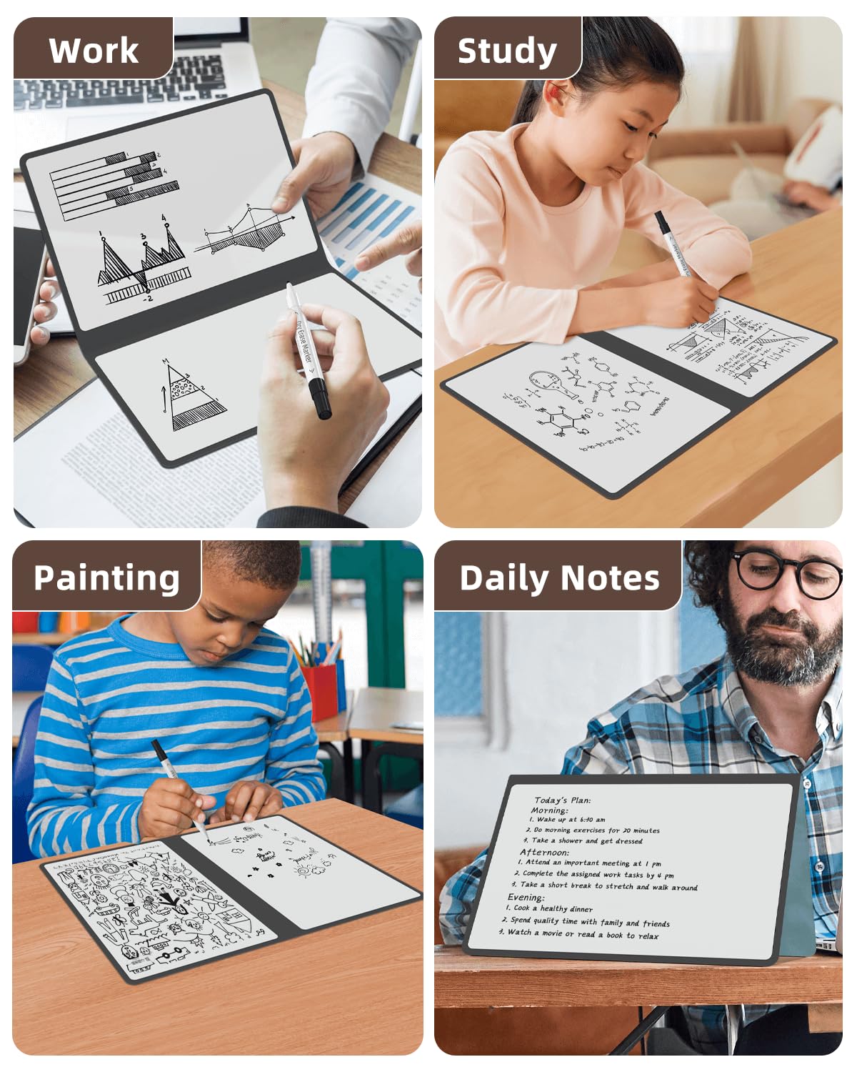 Mehaving Portable Small White Board Dry Erase Board, Reusable 9.5 * 6.6in Notebook Memo, Office Home Supplies Desk Accessories MH760 (Grey)