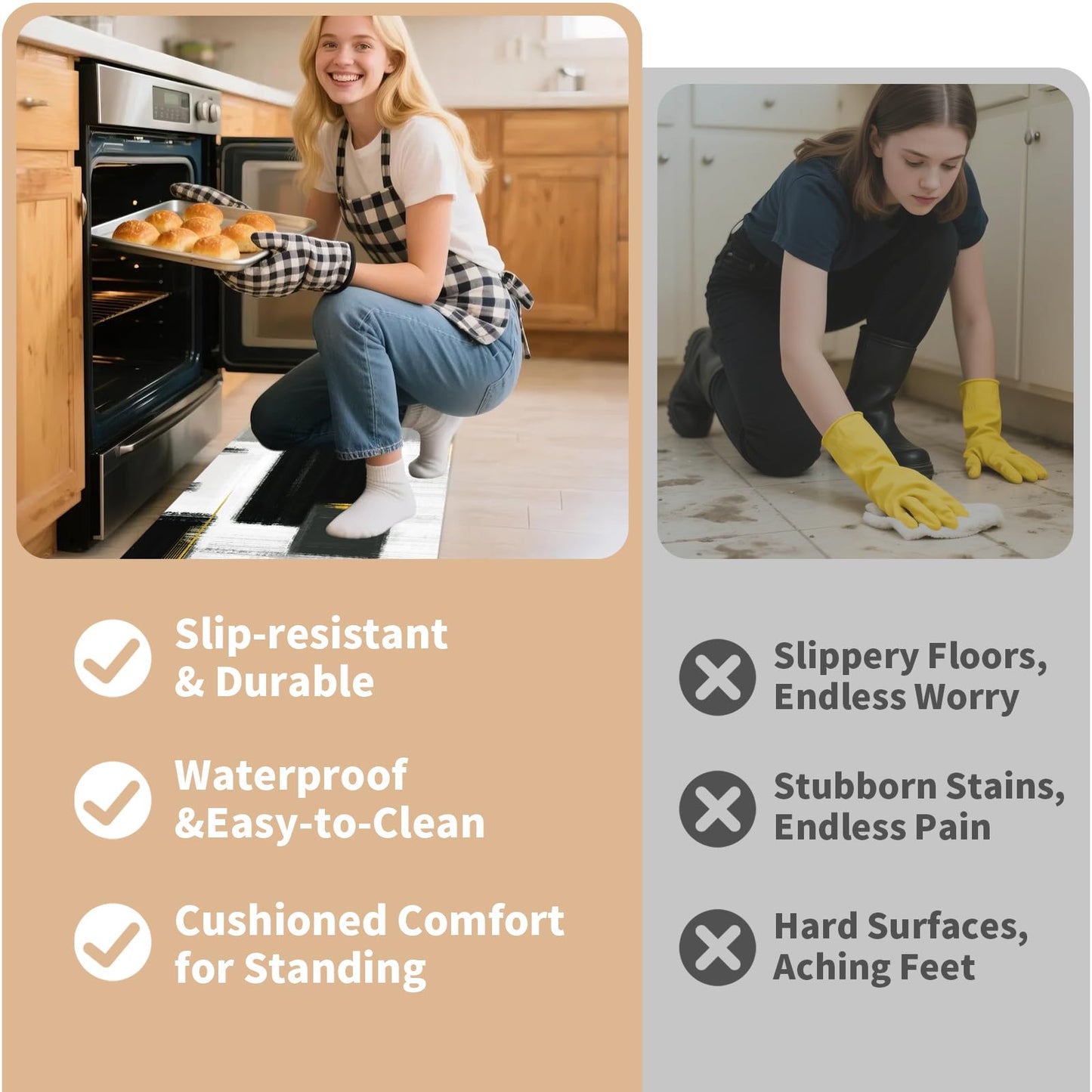 XLHOMO Kitchen Rugs Sets of 3, Non Slip Washable Kitchen Mats for Floor, Anti-Fatigue Runner Rug with Rubber Backing, Waterproof Kitchen Rug Set for Laundry, Floor, Office, Hallway