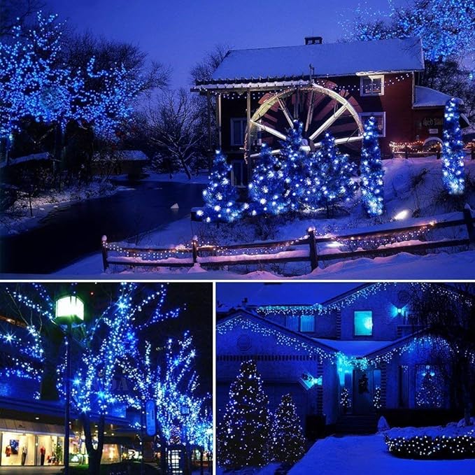 Blue String Lights Indoor - 220 LED 25m/82ft 8 Modes End-to-End Plug in Outdoor Waterproof Decorative Fairy Twinkle Christmas Tree Lights for Xmas/Halloween/Patio/Room/Home/New Year/Thanksgiving Day