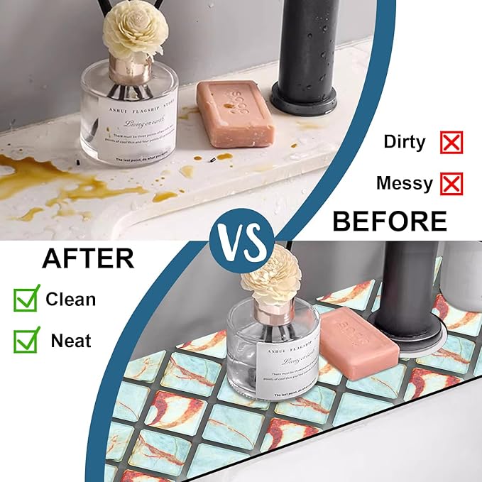 Rendering Marble Kitchen Sink Splash Guard Faucet Mat Blue Wall Tiles Super