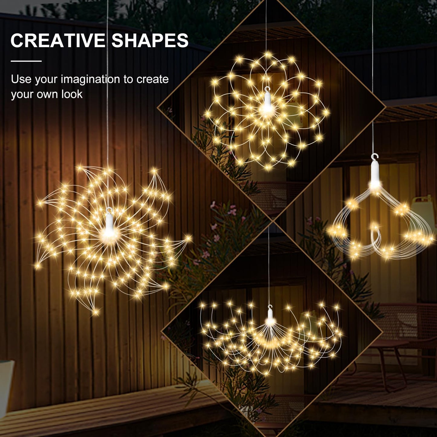 DoonDar 5 Pack Firework String Lights Christmas Light, 200 LED 8 Modes Hanging Starburst Lights for PartyGarden Decoration (Warm White)