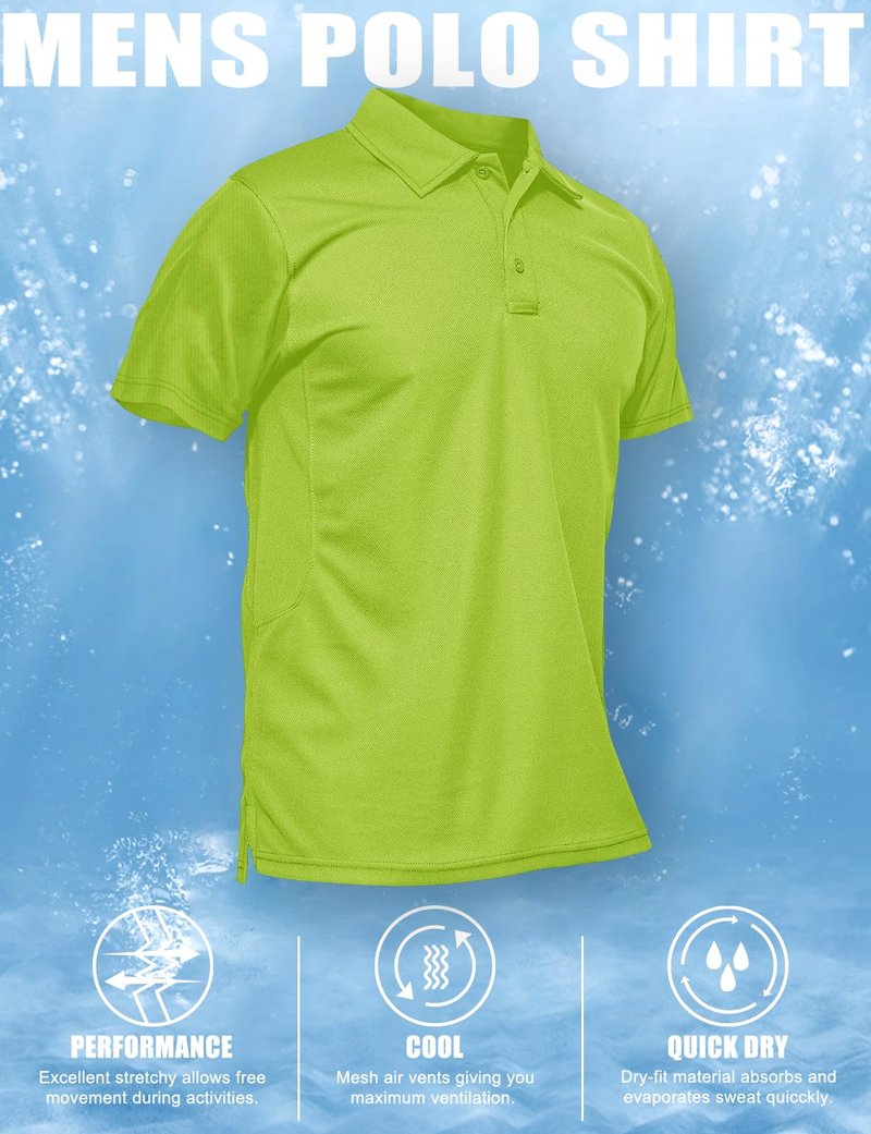 MAGCOMSEN Polo Shirts for Men Dry Fit Golf Shirts Quick Dry Work Polo Shirts Summer Shirts Fluorescent Green S