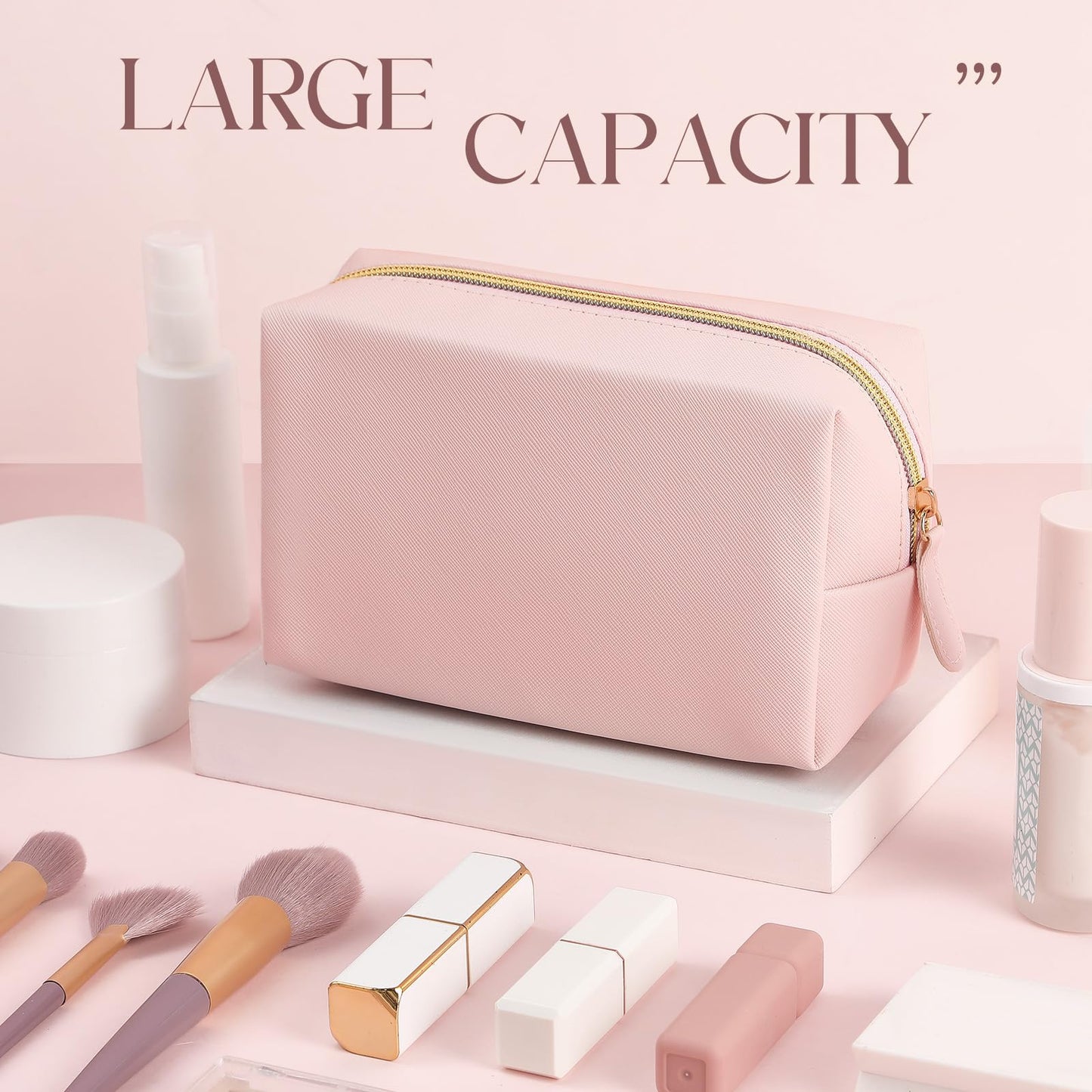 Kigeli 20 Pcs Small Makeup Bag Bulk PU Leather Cosmetic Bags with Zipper Preppy Makeup Pouch Toiletry Bag for Women Wedding Bachelorette Party Gift Travel Storage Organizer (Light Pink)