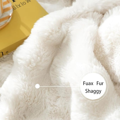 Luxury Faux Fur Throw Blanket 3D Bubble for Couch - Fluffy Blanket Double-Sided Non-Shedding, 60x80 Inches, Fits Bed/Car/Camping/Patio, Gift for Women,Room Decor,White