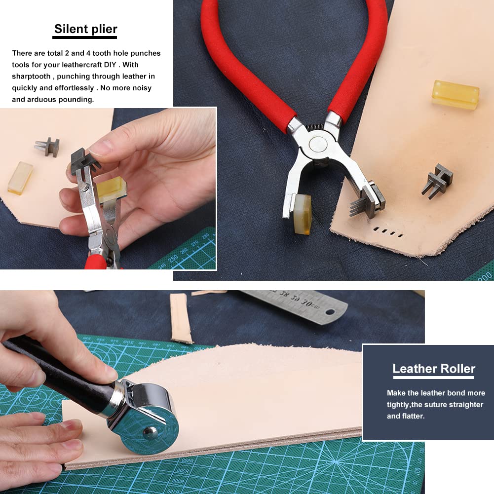 447 Pcs Leather Working Tools, Leather Working Kit for Cutting Punching Stamping Stitching with Instruction & Storage Case, for Saddle Making, DIY Projects