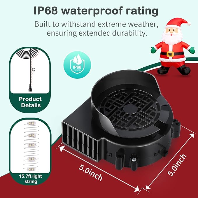 2-Pack Inflatable Fan Replacement, 1.5A Air Fan Blower with 2.0A Adapter and 5 LEDs Bulbs Light Strings for Halloween, Thanksgiving and Christmas Inflatables (IP68 Waterproof, 5.0 * 5.0'')