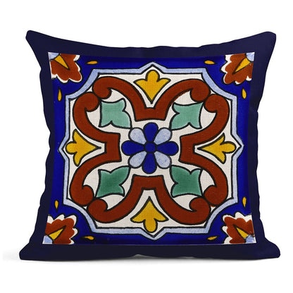 Semtomn Set of 4 Linen Throw Pillow Covers Spanish Talavera Exotic Geometry Dark Retro Ethnic Home Decorative 18"x18" Flax Pillow Cases Cushion Square Pillowcases