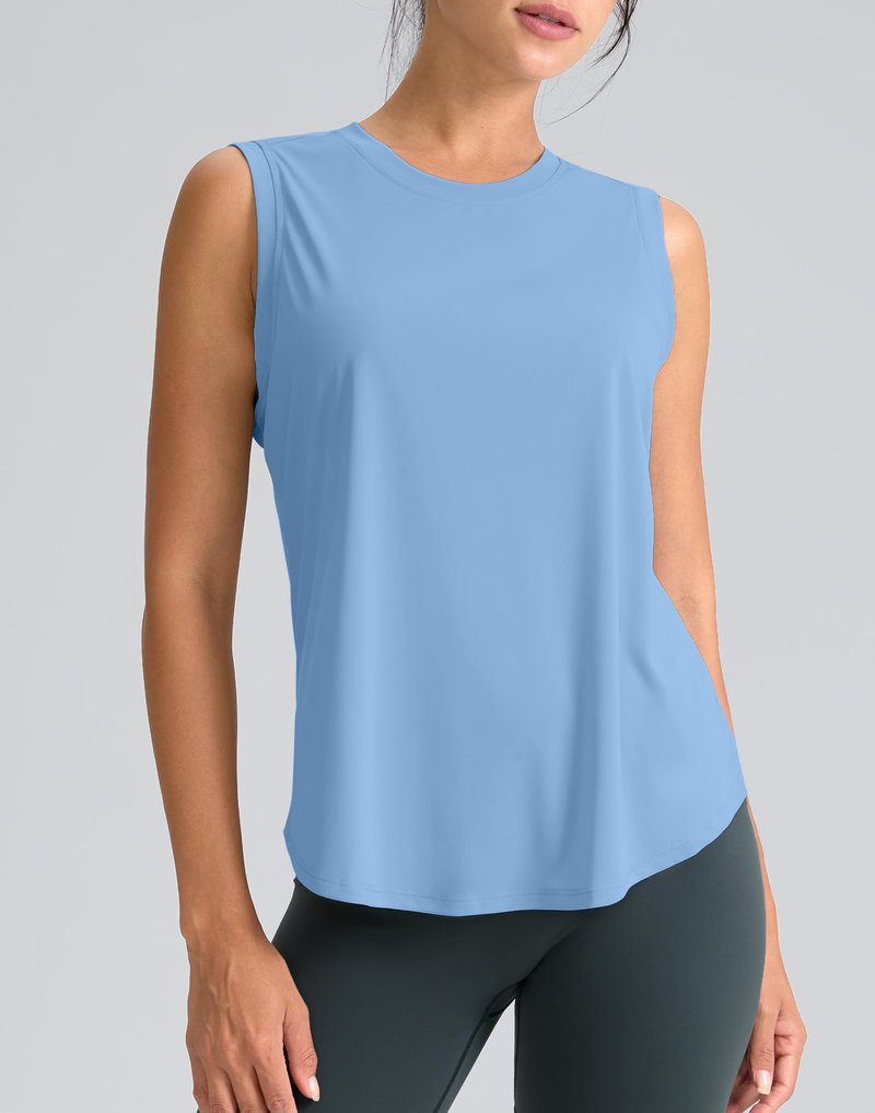 SANTINY Women's Sleeveless Workout Tops Breathable Lightweight Active Tennis Yoga Shirts Athletic Running Tank Tops for Women (Haze Blue_XS)