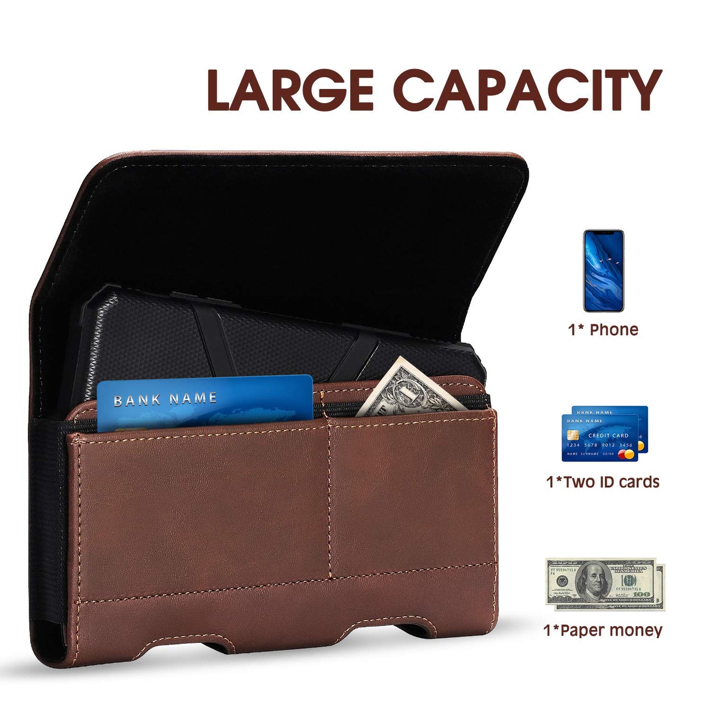 BECPLT for iPhone 17 Pro Max 16/15/14/13/12/11 Plus Holster Case Belt Clip Case Leather Holster Pouch with Card Holder for Galaxy S25+ S24/S23/S22/S21 Plus Brown