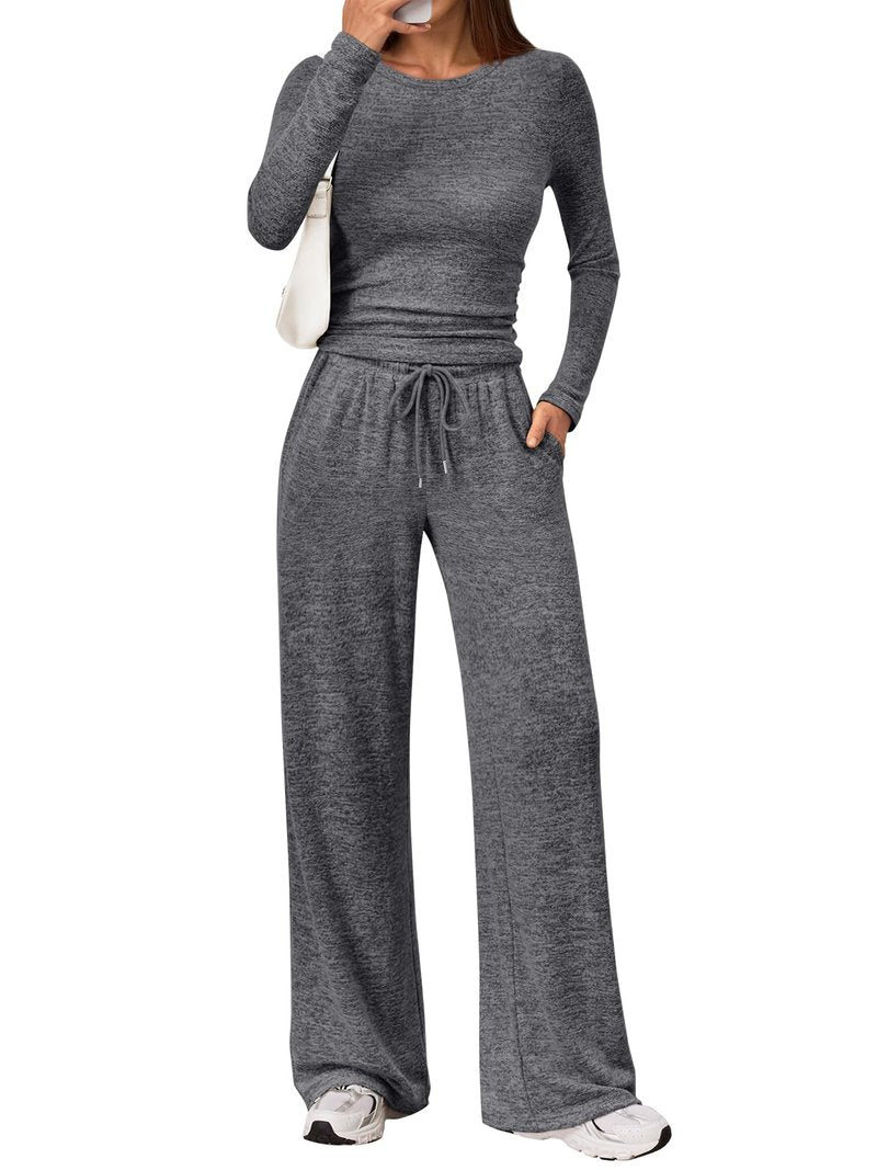 LILLUSORY Womens 2 Piece Matching Lounge Sets 2025 Fall Fashion Knit Sweater Airport Travel Vacation Outfits Gym Sweatsuits Grey M