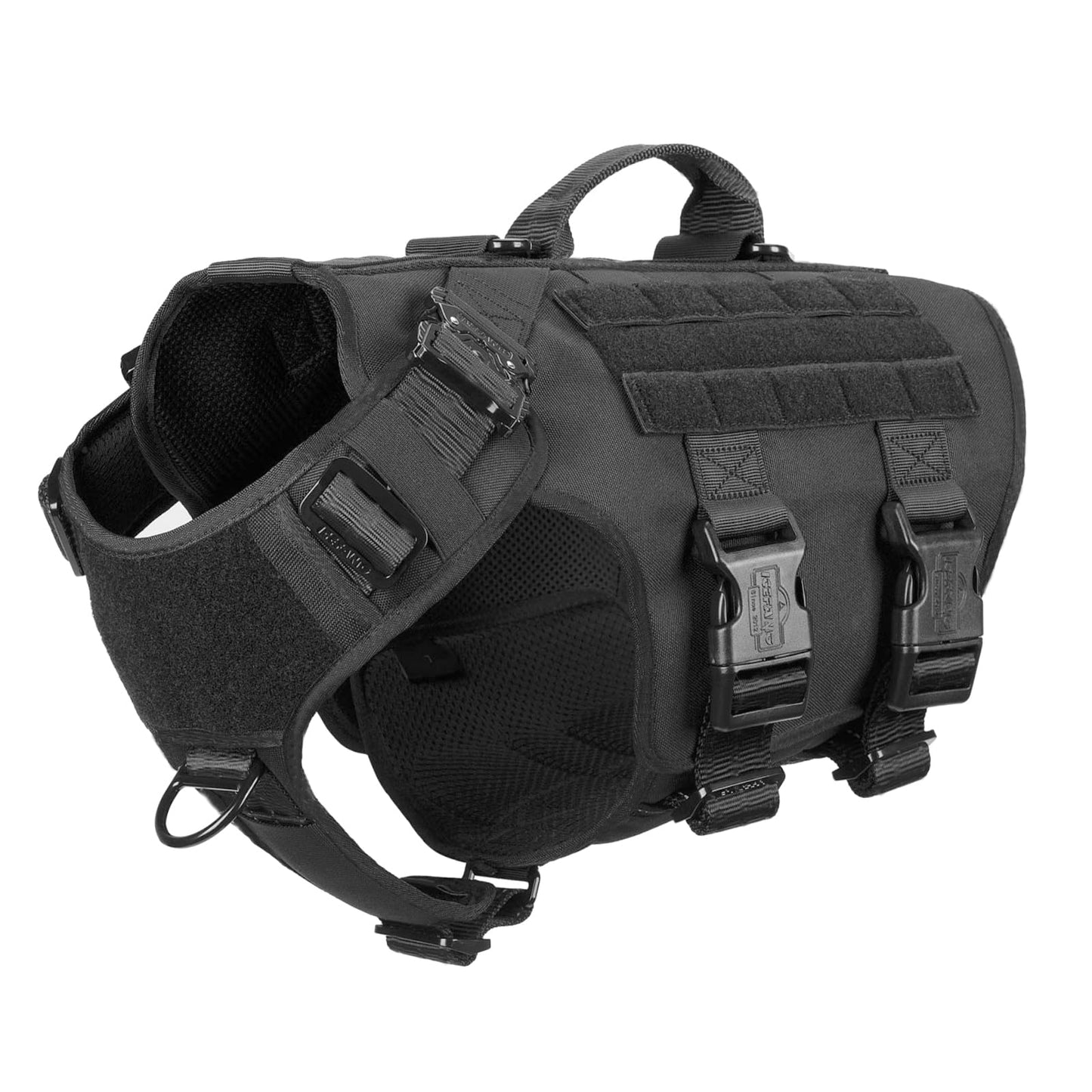 ICEFANG GN3 Tactical Dog Harness with 6X Buckle,Dog Molle Vest with Handle,3/4 Body Coverage,Hook and Loop Panel for ID Patch,No Pulling Front Clip (L (28"-35" Girth), Black)