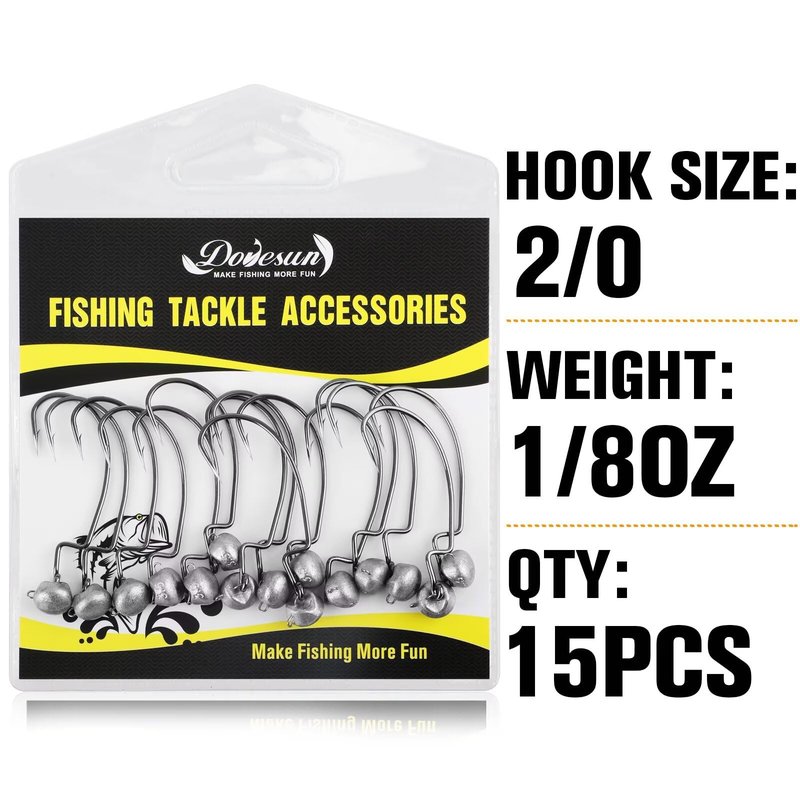 Dovesun Ned Rig Jig Heads Weedless Jig Head for Bass Fishing Swimbait Jig Head Shaky Ned Rig Hooks Saltwater Freshwater 1/8oz(3.5g)-Hook 2/0 * 15pcs