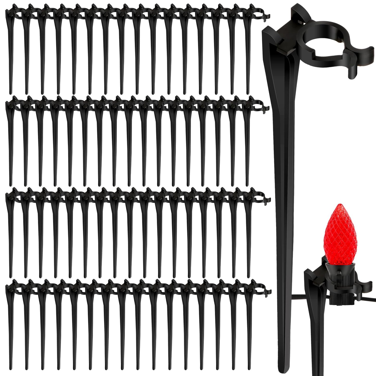 Augshy 100 Pack Christmas Light Stakes, 7.5 inch Yard Lawn Holiday Light Ground Stakes for C7 C9 Outside String Lights Universal Outdoor Light Holders for Christmas Decoration Garden Lawn Path Black