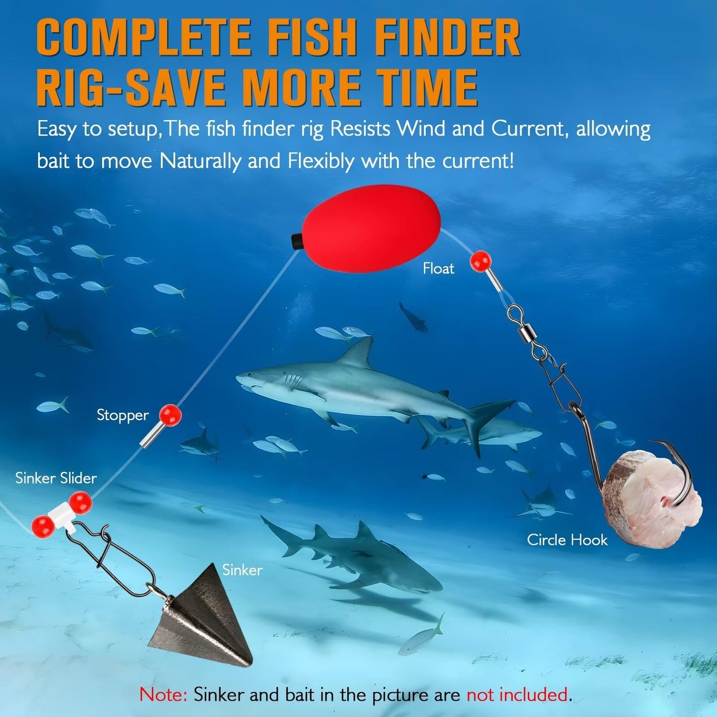 Dovesun Fish Finder Rig with Float 20.5" Surf Fishing Rigs 90LB Surf Fishing Tackle for Shark Bluefish Stripers 6PCS 5/0