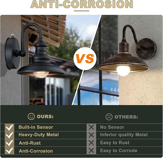 LONEDRUID Dusk to Dawn Sensor Outdoor Gooseneck Barn Light Fixtures Brown Exterior Wall Sconce Lighting Modern Outside Porch Lantern Waterproof Farmhouse Wall Mount Lamp for House Garage Patio
