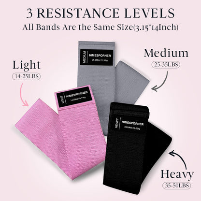 Wide Fabric Resistance Bands for Working Out, 3 Level Non-Slip Exercise Booty Bands for Women & Men Leg and Glutes with Hair Ties and Tape Measure - for Home Gym Workout, Yoga, Pilates