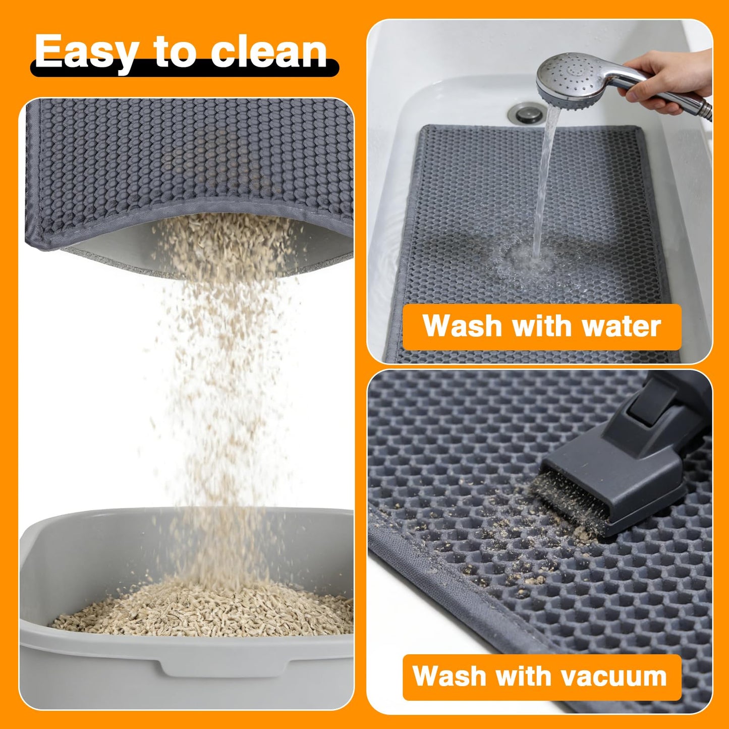 Cat Litter Mats (2-Pack) 26.6" x 16", Litter Box Mats with Double Layers, Urine-Proof and Non-Slip Litter Trapping Mats, Easy Clean Leakproof, Soft EVA Durable Anti-Scratch Kitty Litter Mat, Grey