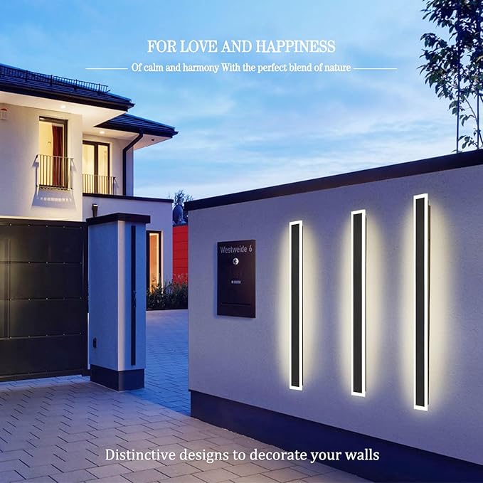2Pack-39INCH Long Outdoor LED Wall Lights,30W Waterproof IP65 Warm White 120V LED Wall Mount Light Fixture Acrylic Black Exterior Wall Lights for House Courtyard Balcony Porch