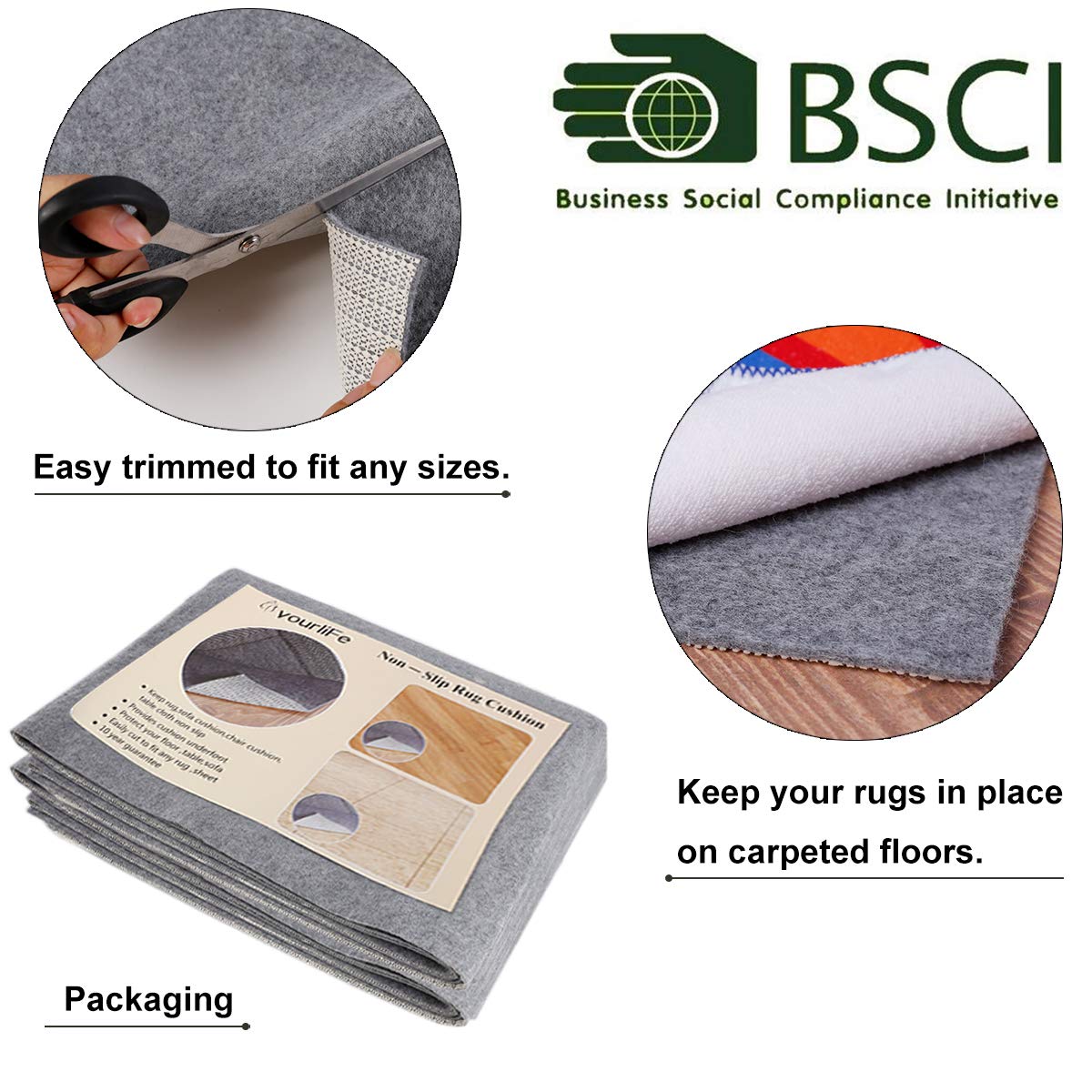 Non Slip Rug Pad Grippers - 2x4 Ft, 1/8" Thick, (Felt + Rubber) Double Layers Area Carpet Mat Tap, Provides Protection and Cushioning for Hardwood or Tile Floors