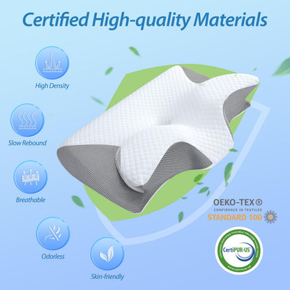 HOMCA Memory Foam Cervical Pillow, 2 in 1 Ergonomic Contour Orthopedic Pillow for Neck Pain, Contoured Support Pillows for Side Back Stomach Sleepers