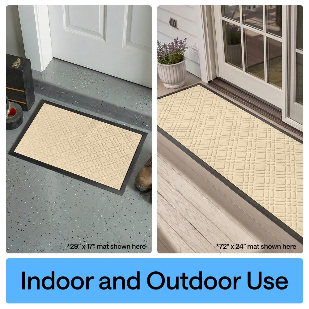 GORILLA GRIP 100% Waterproof All-Season WeatherMAX Doormat US Designed Natural Rubber, Stain and Fade Resistant, Low Profile Indoor Outdoor Door Mats, Easy Clean Patio Mat, 29x17, Modern Latte