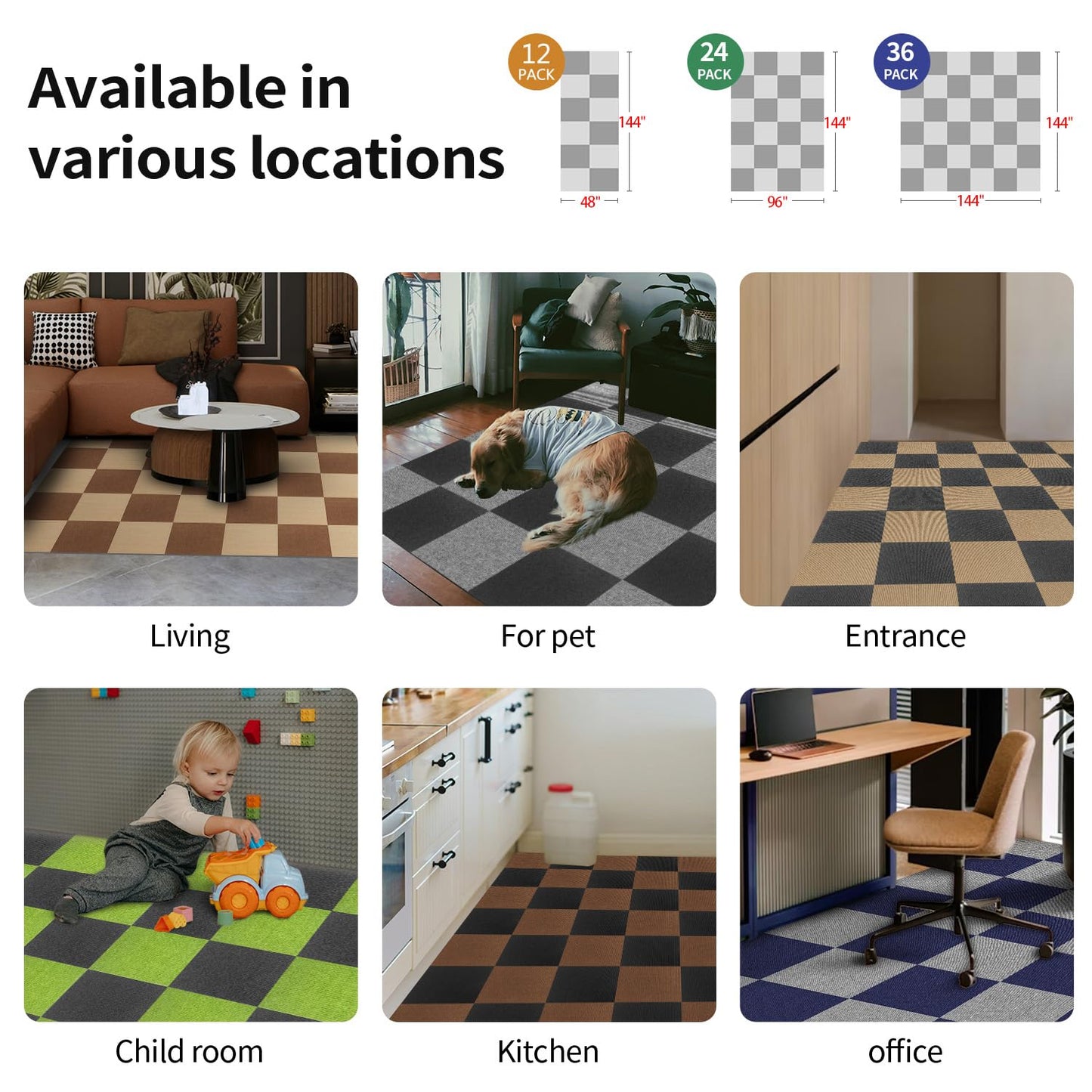 AKIVIDA Carpet Tiles Peel and Stick 24”x 24” Carpet Squares 12Pcs Non-Slip Self Adhesive Floor Tile DIY Reusable Waterproof Carpet for Gym Garage Tiles Green