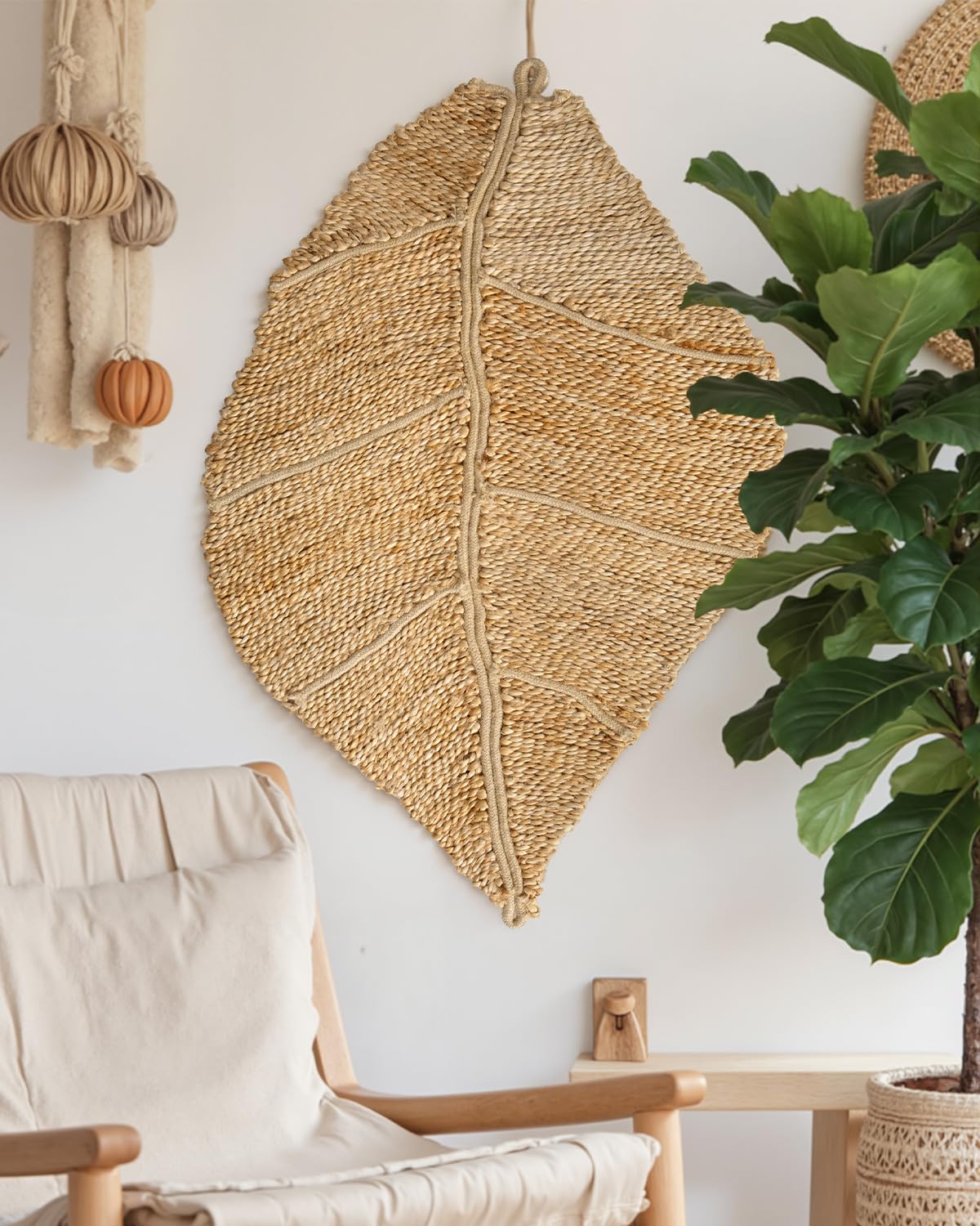 DEXI Jute Door Mat Inside Entryway Braided Woven, 32x20 Front Entrance Doormat Inside Leaf Shaped, Welcome Natural Fiber Entry Mats Farmhouse Home Decor, Beige