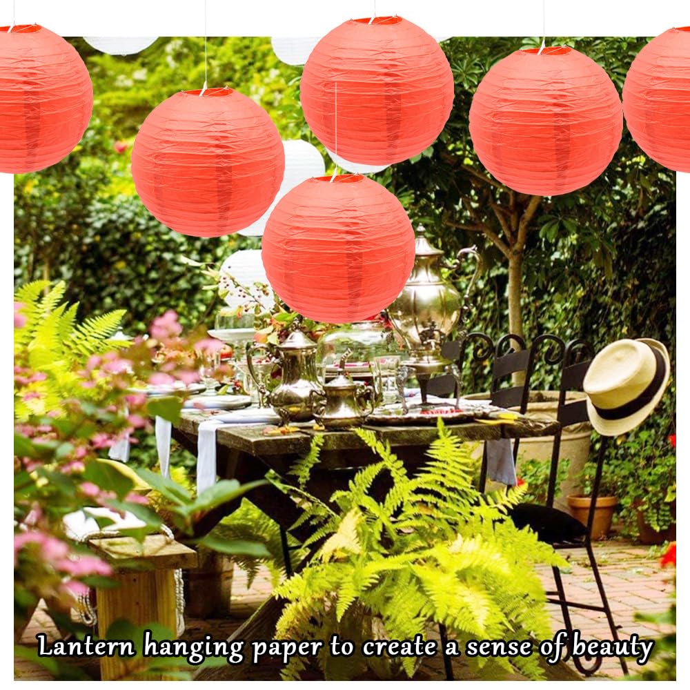 Ruidee 6Pcs Paper Lanterns Decorative Round Hanging Paper Lanterns for Birthday, Wedding, Christmas Xmas, Bridal, Home Decor, Party Decoration（12in/Red ）