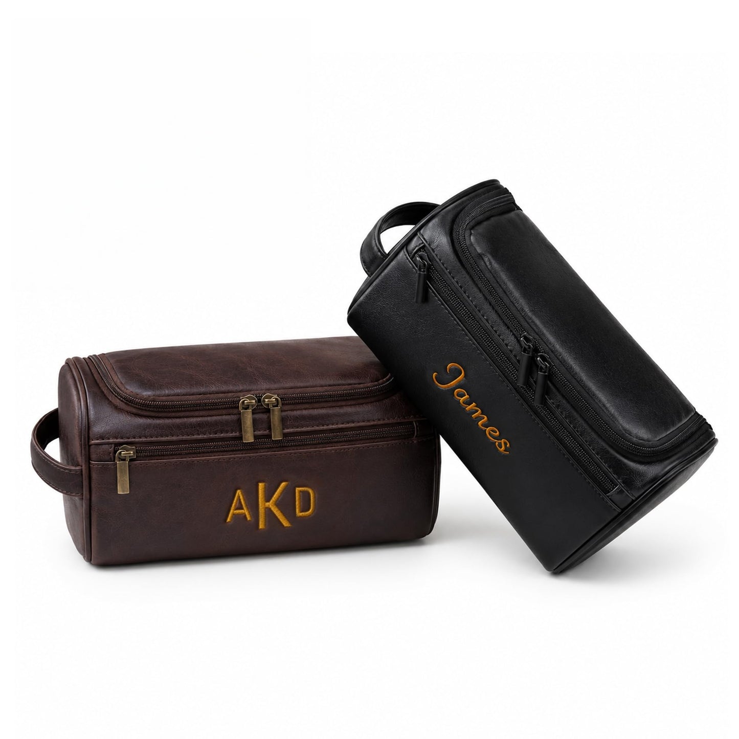 Personalized Toiletry Bag for Dad, Custom Embroidery with Name Letter PU Leather Waterproof Toiletry Organizer Dopp Kit Travel Essential for Dad Husband Groomsmen Father's Day Anniversary(Black)