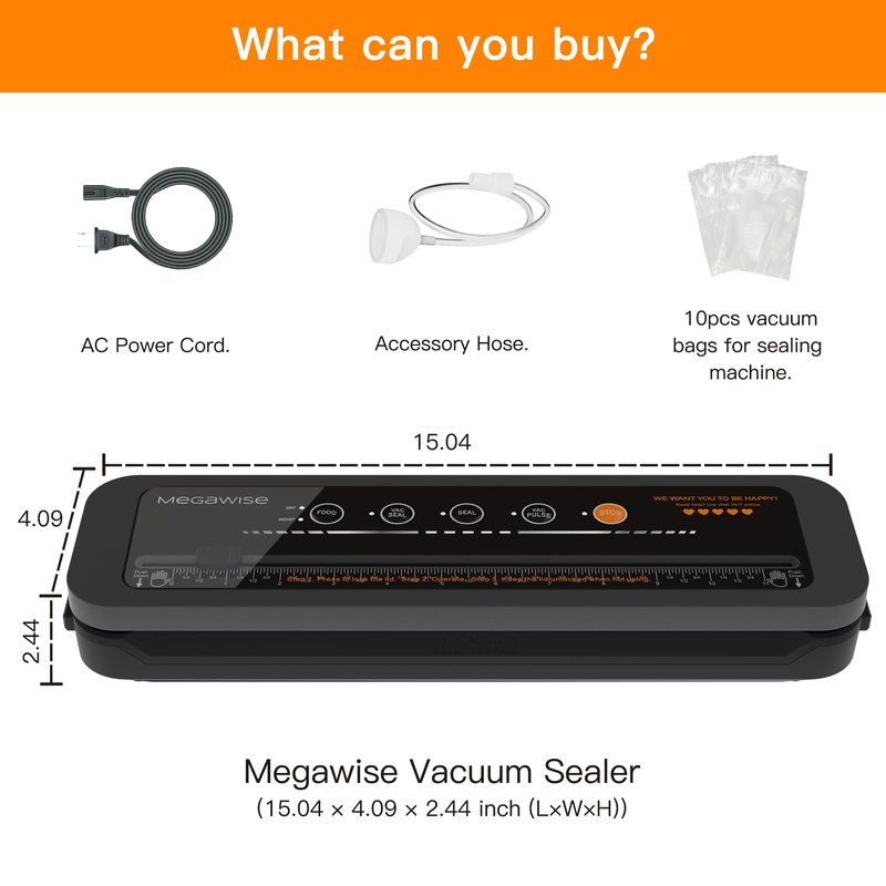 MegaWise Vacuum Sealer Machine | 80kPa Suction Power| Bags and Cutter Included | Compact One-Touch Automatic Food Sealer with External Vacuum System | Dry Moist Fresh Modes for All Saving needs