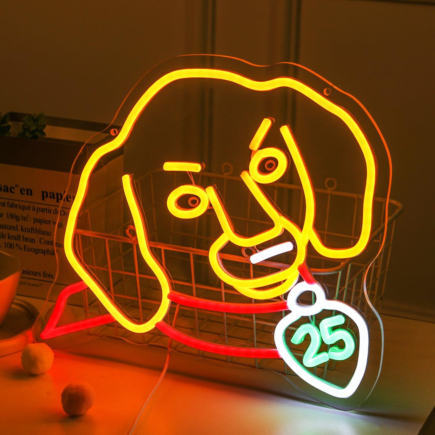 Dachshund Face LED Neon Signs Cute Doxie's Head for December 25th Christmas Day Xmas Party Decoration Dog Light Lamp Gifts for Kids Children Friends Family Animal Lovers