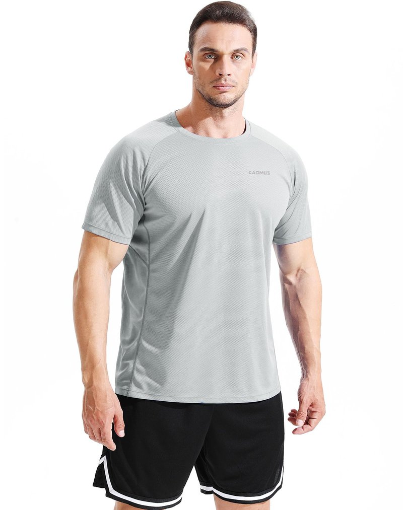 CADMUS Men's 3 Pack Workout Shirts Dry Fit Mesh Athletic T-Shirts, 033, Black,Grey,Navy Blue, Large