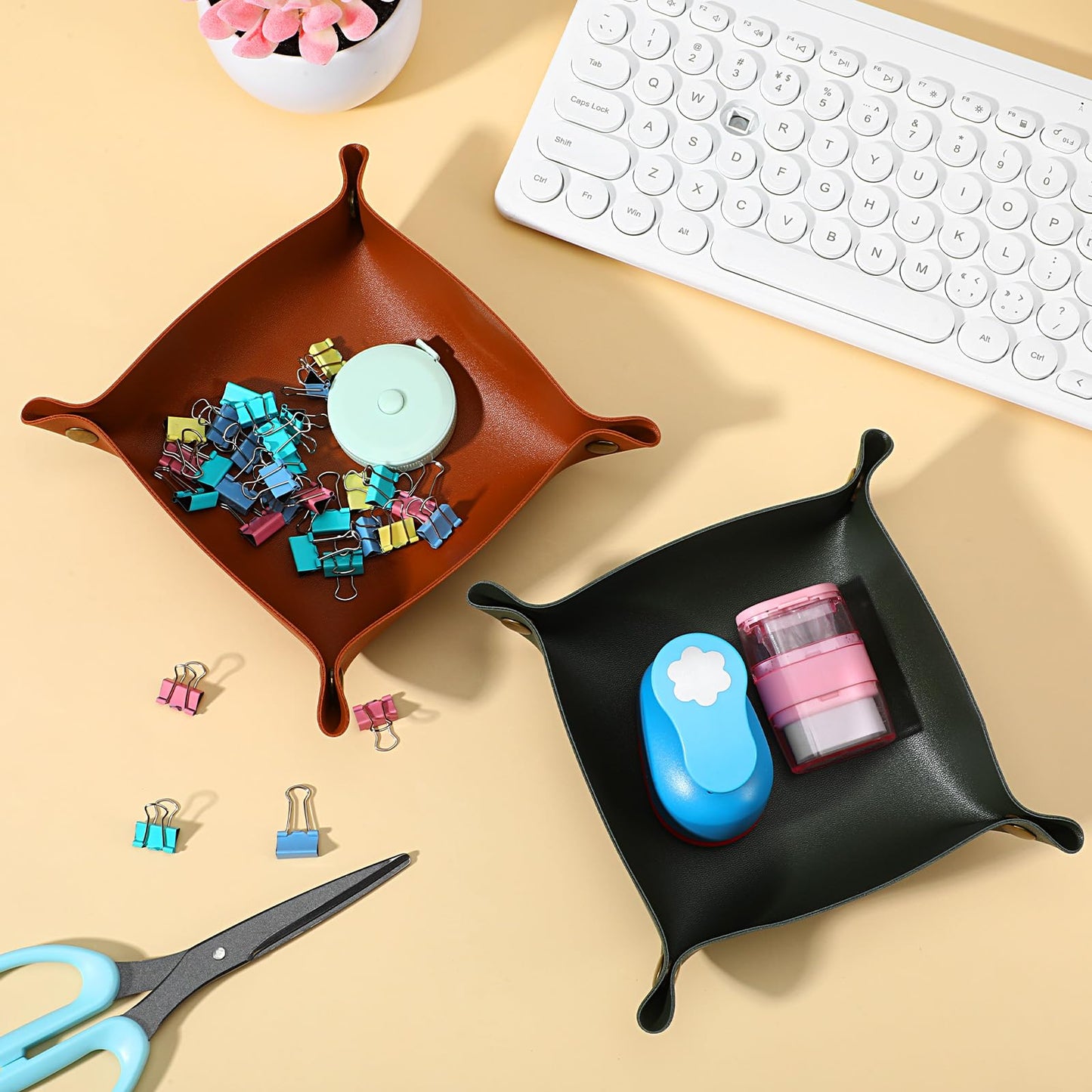 20 Pcs PU Leather Jewelry Valet Tray for Women and Man Portable Catchall Travel Storage Dish Plate Key Tray For Entryway Desk Organizer for Phone, Keys, Glasses, Wallet, Earphone, Watch, Coin