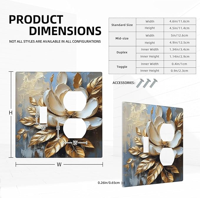 Decorative Art Light Switch Covers Gilded Bloom 2 Gang Single Toggle Duplex Combination Electrical Faceplate Switchplate Wall Plate for Home Decor