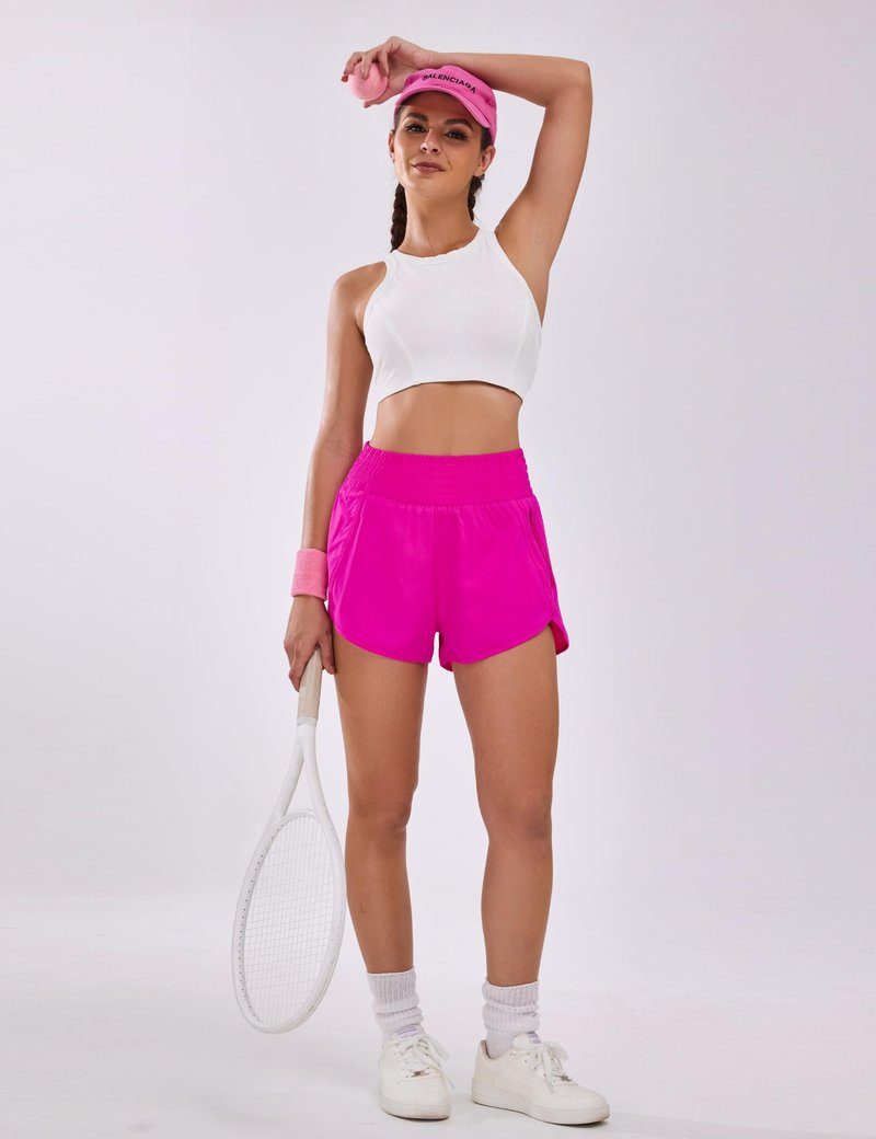 BMJL Women's Athletic Shorts High Waisted Running Short Pocket 2.5" Sporty Shorts Gym Elastic Workout Shorts(XS,Bright Pink)