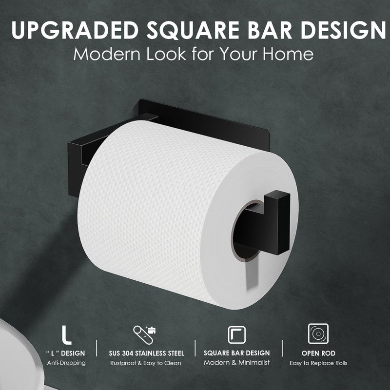 Auxmir Adhesive Toilet Paper Holder, No Drilling Toilet Roll Holder Wall Mount, Premium Thicken SUS304 Stainless Steel, Rustproof Toilet Tissue Holder for Bathroom Kitchen Washroom RV, Matte Black