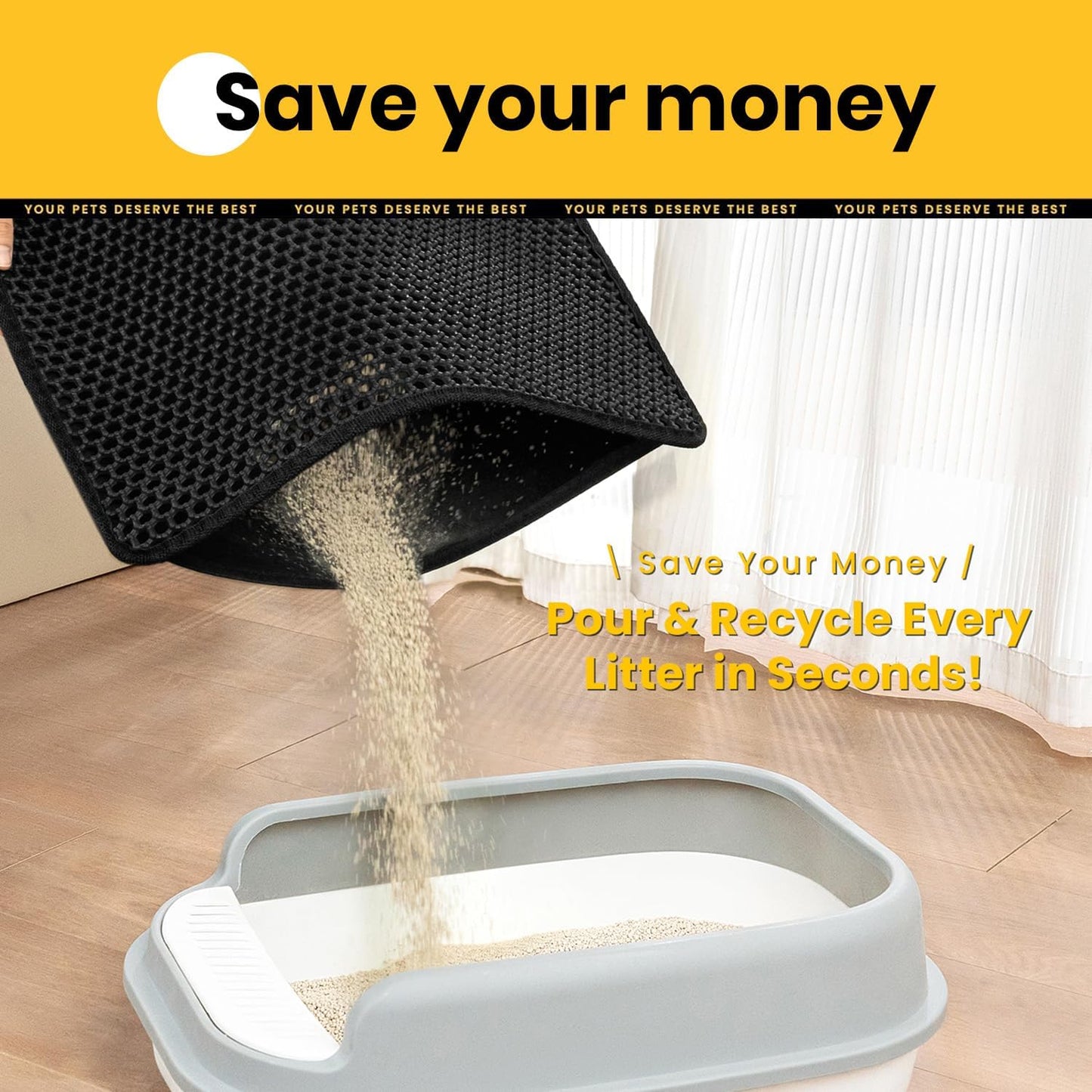 Cat Litter Mat Compact Size 23.6"x14.6" for Small Spaces, Upgrade Waterproof Leakproof Back Layer, Honeycomb Trapping Mat, Washable, Easy to Clean, Scatter Control Kitty Litter Matt, Black