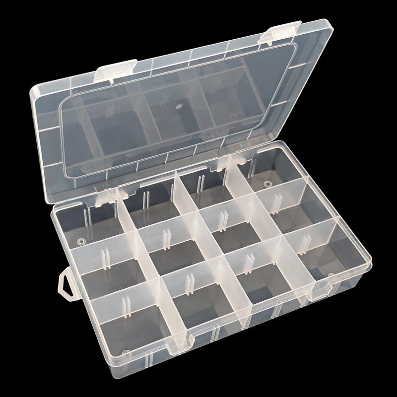 ZUFECY Small Fishing Tackle Box, 12 Clear Plastic Parts Organizer with Adjustable Dividers, Transparent Organizer Tray Organizers and Storage Box for Tackle Bead