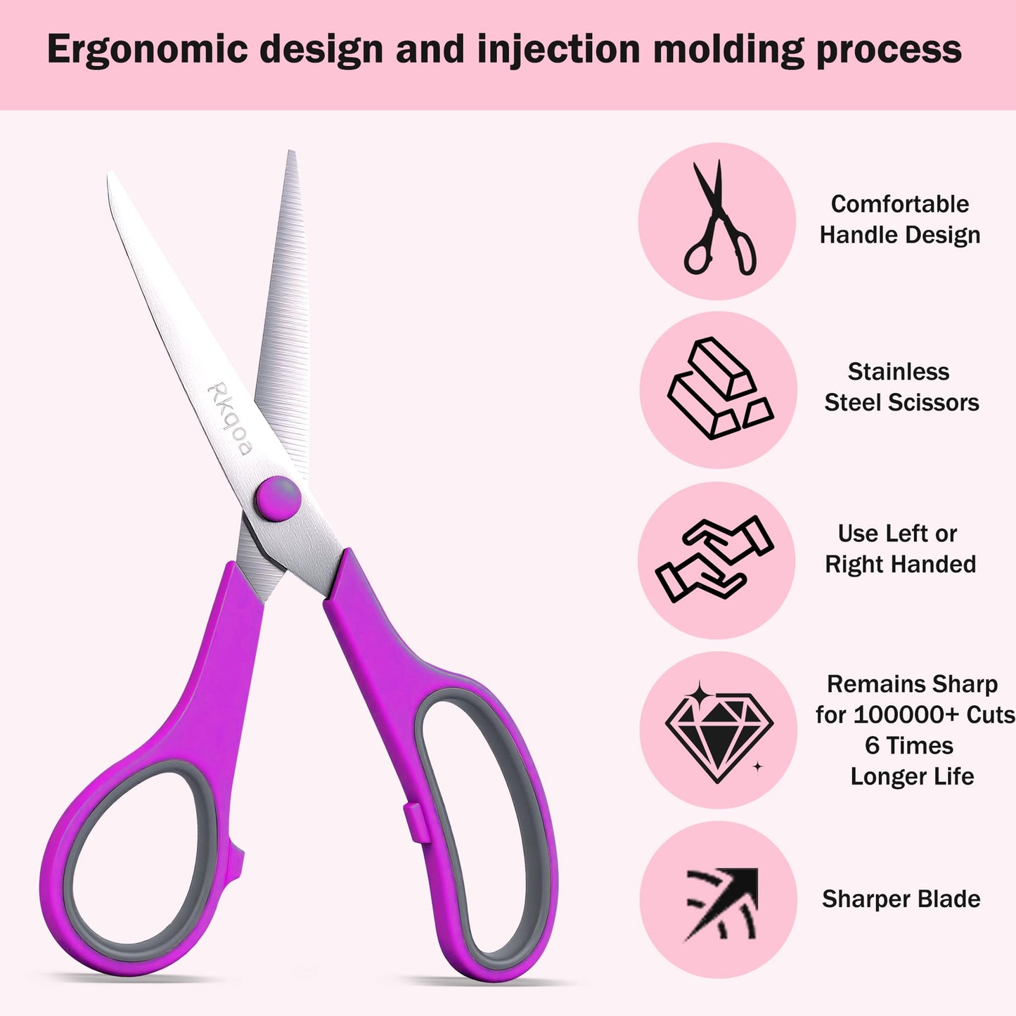 24 Black Scissors Bulk, Rkqoa 8" All Purpose Scissors Pack - Thick Sharp Shears for Office School Sewing Craft Supplies, Classroom Must have, Teacher/Class Scissor, Right/Left Handles