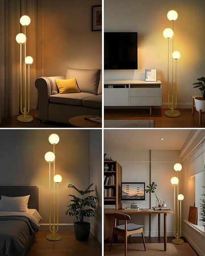 Lightdot 63IN Gold Floor Lamp Dimmable 3-Lights Globe LED Floor Lamps with 3000K Soft Warm White for Wedding/Party Candle Holder Style Tall Lamp for Living Room/Bedroom
