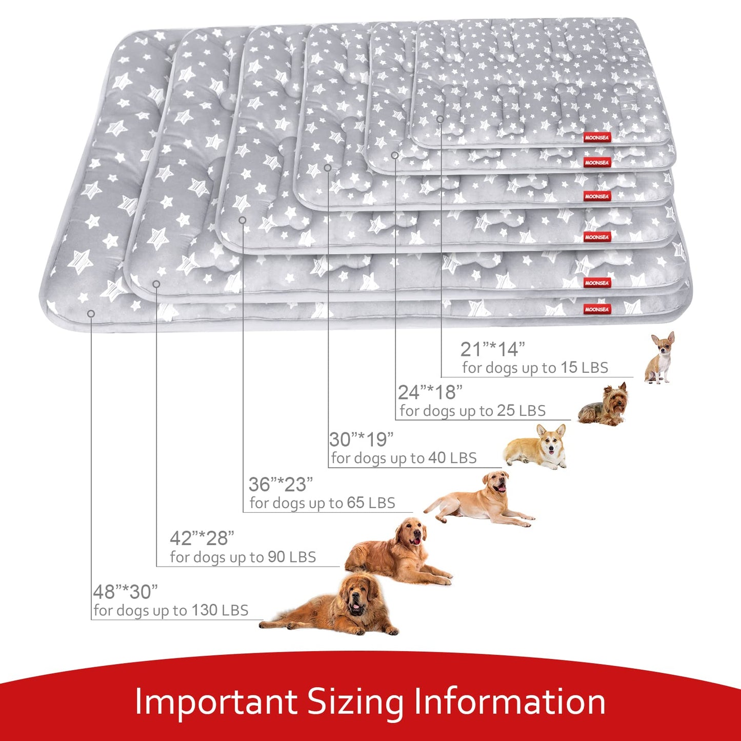 Dog Crate Bed Mat (36" X 23"), Soft Dog Bed Mat with Cute Stars, Personalized Crate Pad, Anti-Slip Bottom, Machine Washable Kennel Pad