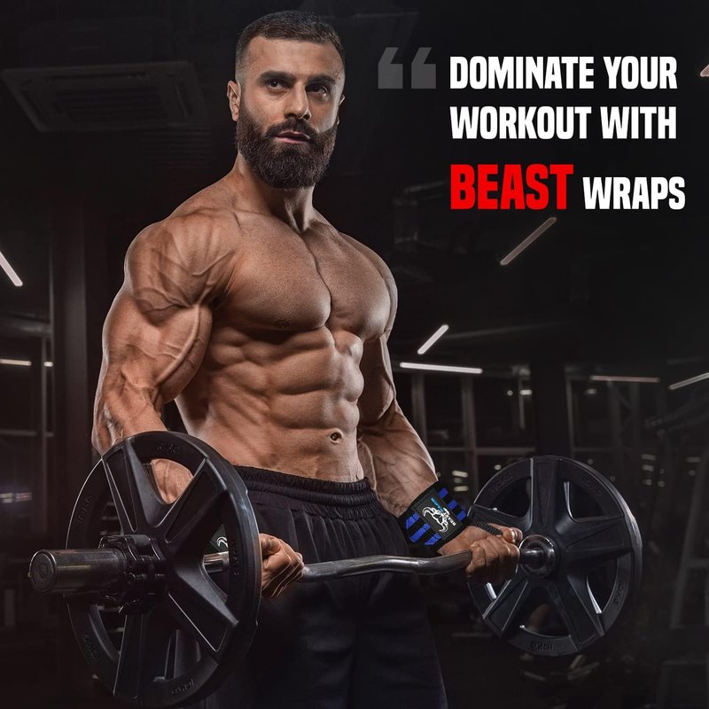 BEAST RAGE Wrist Wraps for Weightlifting - Adjustable Lifting Straps with Thumb Loop for Enhanced Support | Ideal for Powerlifting and Bodybuilding