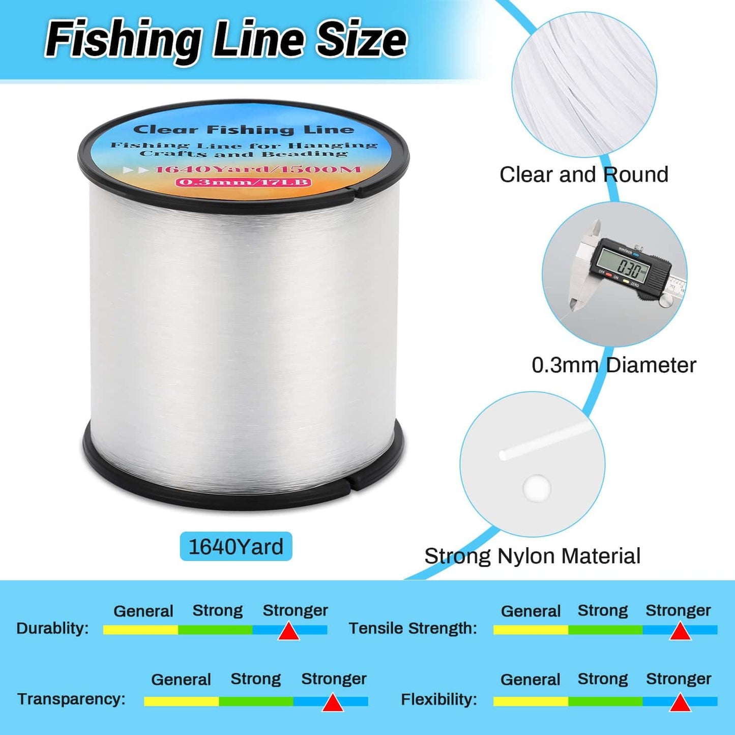 1640Yard/1500m Fishing Wire Nylon String Clear, Acejoz 0.3mm Fishing Line Invisible Hanging Wire Monofilament Line for Hanging Decorations Balloon Crafts