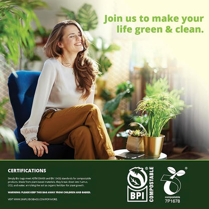 Simply Bio 13 Gallon Compostable Trash Bags Liners Drawstring, Heavy Duty Extra