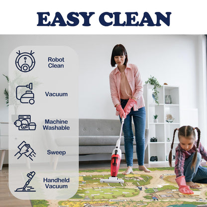 Nayoroom Kids Farm Adventure Play Rug,5x7ft Non-Slip Faux Wool Carpet with Interactive English Words, Educational Travel Map Design for Playroom, Bedroom, Nursery Gift