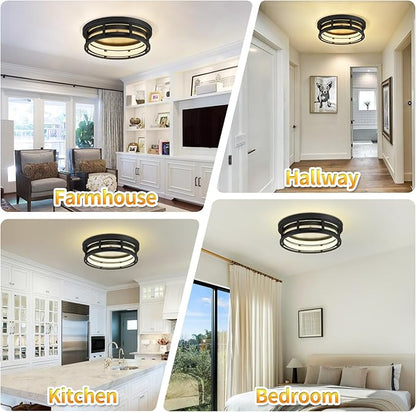 LED 13 inch Flush Mount Ceiling Light Fixture,Black Hallway Light Fixtures Ceiling,Light Fixtures Ceiling Mount for Farmhouse,Kitchen,Hall (1 Pack
