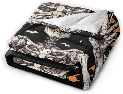 Gothic Skull Halloween Blanket, Skeleton Bones Throw Blanket, Hippie Fuzzy Plush Blankets Ultra Soft for Skull Lover Gift Kids Teens Women Men Girls Boys Stuffed Decor for Bedding Sofas Couch 60"X50"