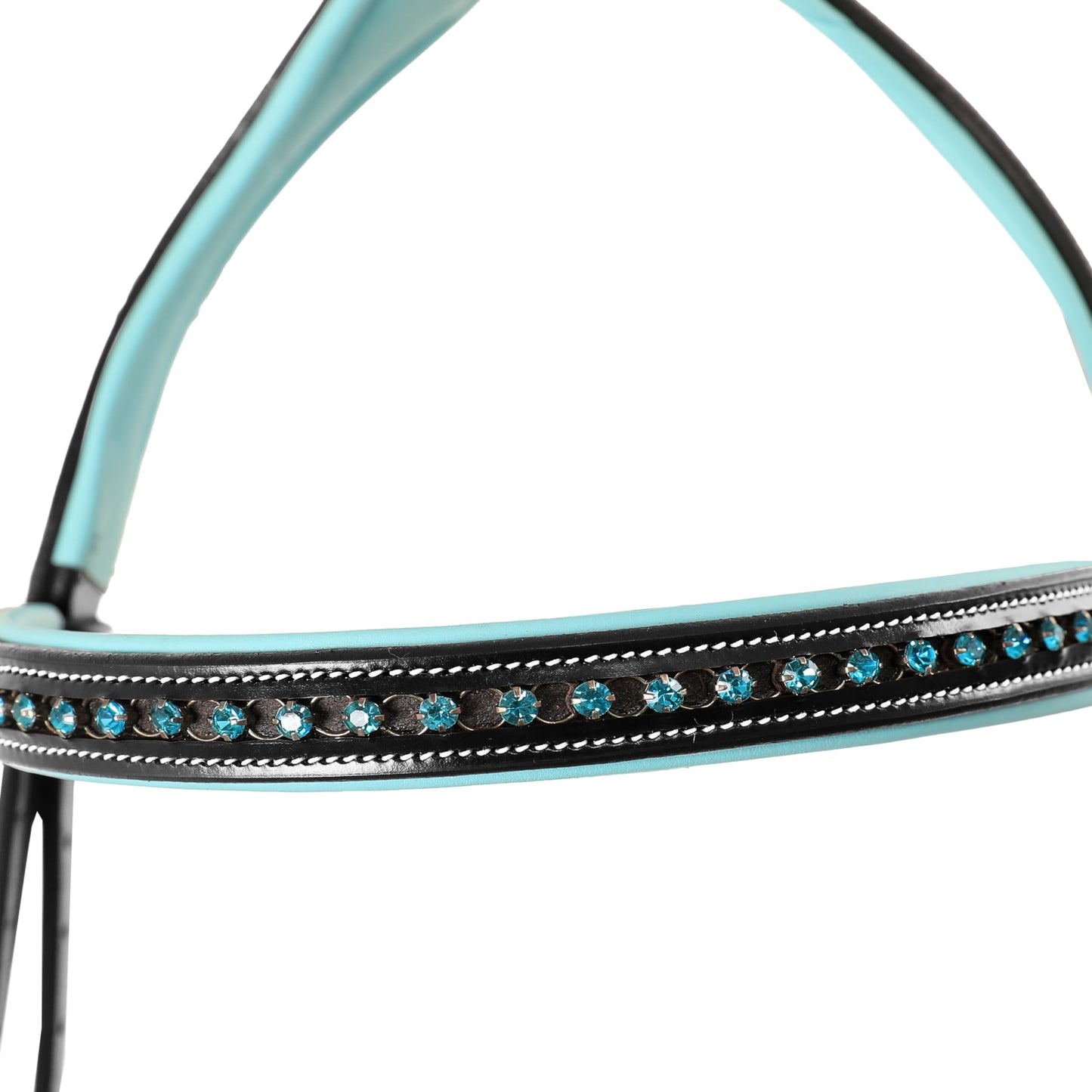 ExionPro Anatomical English Horse Bridle with Blue Crystal Bling Browband- Baby Blue Padded Jumping Bridle with Flash Noseband & Rubber Reins- Comfort Crown - Black or Havana Brown - Full