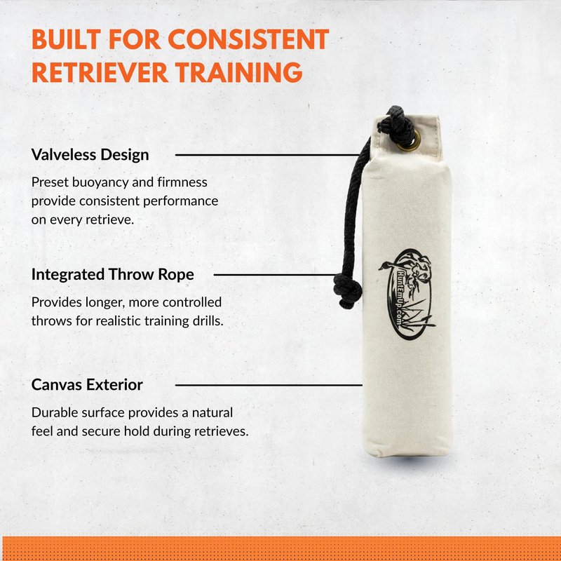 HuntEmUp 3" Canvas Dog Training Bumper – Retrieving Dummy for Retriever & Hunting Dog Training – Floating Water Dummy with Throw Rope – Mixed (6 Pack)